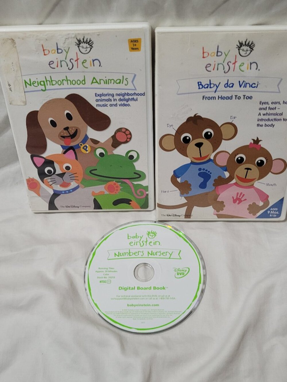 Baby Einstein DVD set Baby Animals Baby Da VInci Numbers Nursery
